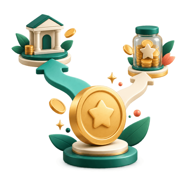 A reward coin connecting a bank and a savings jar
